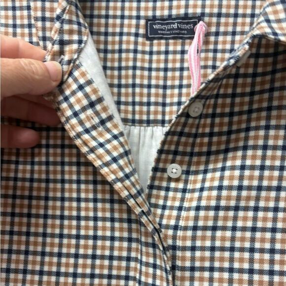 NWT Vineyard Vines Plaid Long Sleeve Popover Dress Quinn Plain - Marshm - Large - Picture 8 of 9